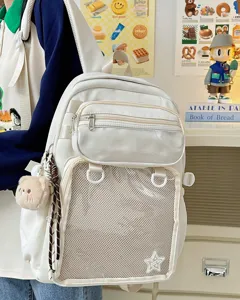Cute Japanese style large capacity ita backpack with clear window and mesh pocket for students.