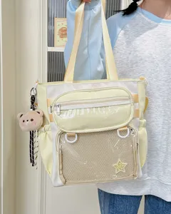 Cute Japanese style large capacity ita bag transparent pocket backpack tote bag student