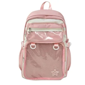 Cute pink and white itabag backpack, large capacity sweet style school bag for students.