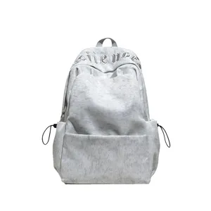 Mochila gris de gran capacidad estilo coreano con bordado, bolso escolar casual de viaje.
