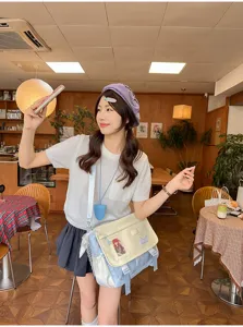 Japanese cute canvas messenger bag large capacity school shoulder bag for student daily use