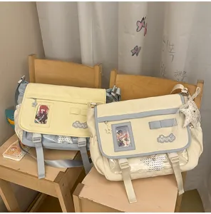 Japanese ins style canvas messenger bag women cute large capacity school crossbody student bag