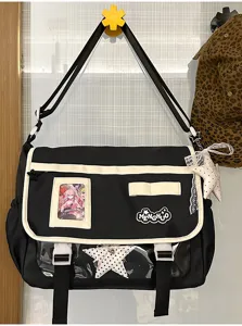 Japanese ins style black white messenger bag large capacity student cross-body shoulder bag