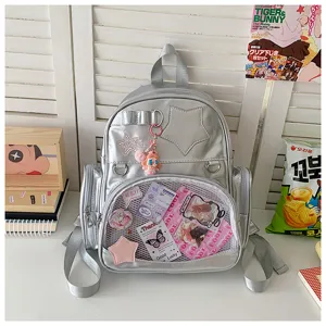 Sac a dos ita argente loisir etudiant avec poche avant transparente et etoiles cool.