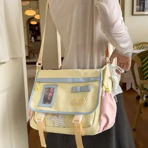 Japanese ins style cute canvas messenger bag for women, large capacity school shoulder bag.