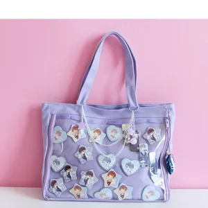 Japanese Canvas Itabag Clear PVC Window Single Shoulder Crossbody Bag Casual Cute Ita Bag Handbag For Women