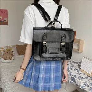 Sac à dos rétro en cuir PU style collège pour femmes, sac à bandoulière décontracté.