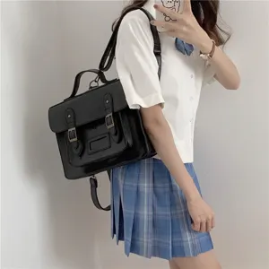 Sac à dos style académie rétro noir pour femme, cartable vintage en cuir pu de haute qualité.