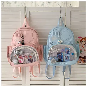 Sac à dos ita style coréen ins avec fenêtre transparente, grand sac de loisirs double.