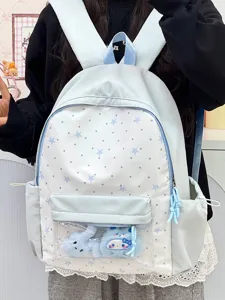 Leuke Japanse lichtblauwe ita-rugzak met sterrenpatroon en een doorzichtige voorzak.