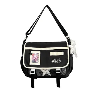 Japanese ins canvas shoulder bag for women, cute large capacity student crossbody bag