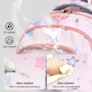 Pink waterproof star pattern girls school backpack lightweight large capacity shoulder bag