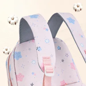 Pink waterproof girls school backpack ergonomic lightweight cute star pattern bag