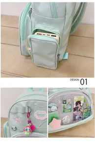 Sac à dos ita vert menthe avec fenêtre transparente, grand sac d'école décontracté