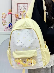 Japans stijl schattige ita rugzak geel met witte ster schooltas en doorzichtige voorzak