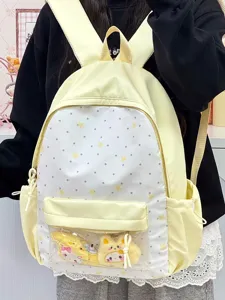 Leuke Japanse stijl ita rugzak met doorzichtige voorzak en geel-wit sterrenpatroon voor dagelijks.
