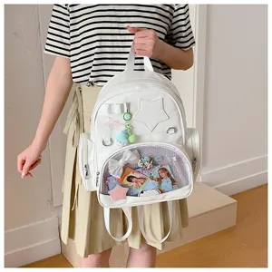 Sac à dos ita blanc de style coréen avec poche transparente, grand sac de loisirs étudiant.