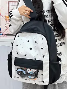 Japanse anime Ita rugzak met doorzichtig voorvak, zwart-witte sterrenpatroon schooltas voor tieners.