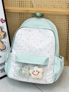 Schattige Japanse stijl mintgroene canvas rugzak met transparant voorvak voor dagelijks gebruik.