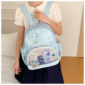 Joli sac à dos Ita bleu clair avec fenêtre transparente grande capacité pour les filles