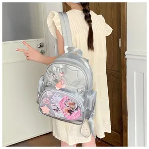 Sac à dos ita argenté métallique cartable sac de jour décontracté mignon poche avant transparente