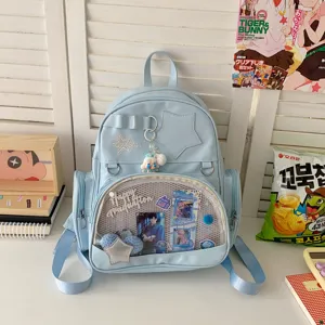 Style Coréen Ins Grande Capacité Ita Bag Cuir PU École Casual Sac à Dos Fenêtre Transparent Jeunesse Femmes Voyage Sac