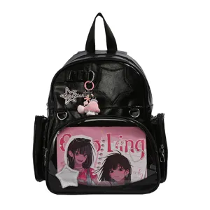 Sac à dos Ita noir pour adolescente avec grande capacité et poche avant transparente.