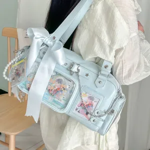 Women PU Leather Clear Ita Bag Transparent Crossbody Shoulder Bag Cute Ita Purses With Chain And Display Window