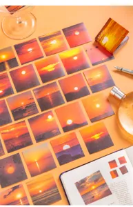Square sticker booklet, Washi paper sunset scenery decorative stickers for journaling art.
