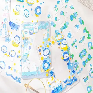 Cute blue cartoon sticker set and cardholder for journaling scrapbooking DIY crafts aesthetic