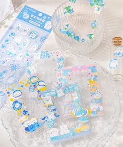 Momo Guka decorative stickers blue series cute cartoon diary scrapbooking sticker pack set