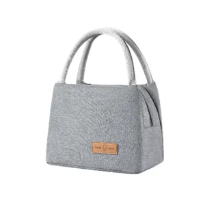 Insulated lunch bag grey portable cooler tote waterproof thermal food container for daily.