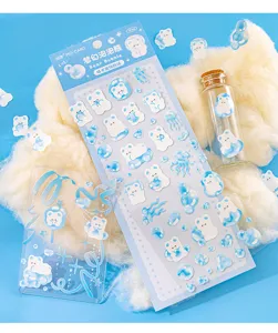 Momo blue bear bubble decorative stickers cute journal sticker pack for kids diy art