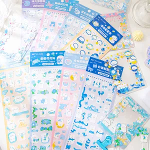 Mamo Guka Decorative Stickers Blue Series Cute Salt Style Cartoon Die Cut Hand Ledger Sticker Scrapbooking Craft DIY