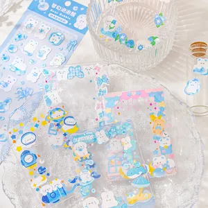 Cute blue series cartoon decorative stickers set, perfect for DIY journaling and hand account crafts.
