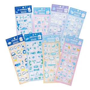 Cute blue cartoon sticker packs set, aesthetic memo planner journaling diy decorative sticker sheets.
