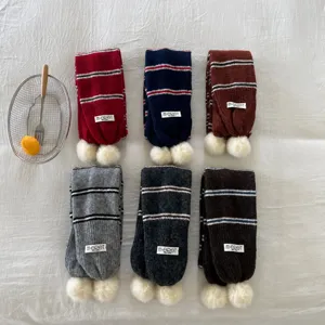 Knit striped scarf with pom-pom cute winter neck warmer fashion warm unisex muffler