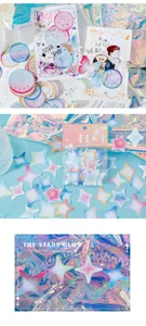 Gradient holographic pearl paper sticker pack with stars and butterflies for scrapbooking.