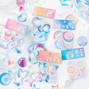 Pearlized Paper Sticker Starry River Gradient Cute Heart Butterfly DIY Stationery Craft Decorative Sticker