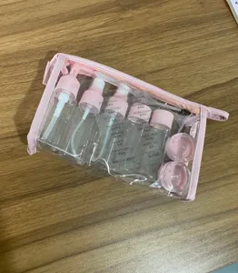 Travel size refillable bottle set 11 pieces clear plastic containers with pink pouch