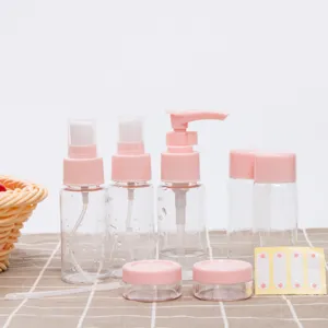 Travel refillable bottle set 11pcs clear cosmetic containers with pump spray and jars portable.