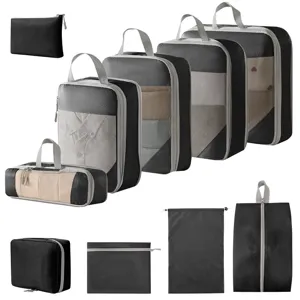 Reise Organizer Set Kompression Packtaschen für Koffer Kleidung Schuhe schwarz neu.