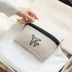 Sac de rangement de voyage portable, petite pochette zippée élégante avec motif d'avion.