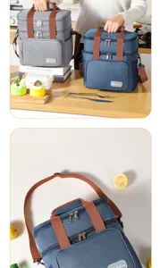 Double layer insulated lunch bag portable cooler bag waterproof picnic food storage pouch.