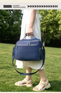 Trapezförmige, wasserdichte Kühltasche mit Schultergurt, blaue stilvolle Picknicktasche.