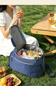 Blaue Kühltasche für Outdoor-Picnic, wasserdichte Picknicktasche mit Schultergurt.