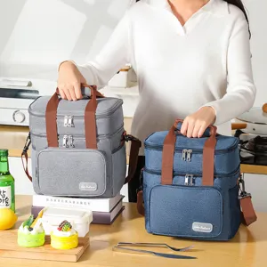 Insulated Lunch Bag Double Layer Thermal Cooler Tote Bag Waterproof Oxford Cloth Crossbody Picnic Food Storage Bag For Women Men