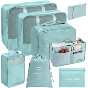 7-delige reistassen organizer set, opvouwbare packing cubes, waterdichte toilettas en schoenzak.