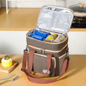 Double layer insulated cooler bag with crossbody strap, lunch box organizer for picnic and travel.