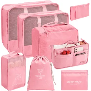 Roze reisinpakblokken set, draagbare koffer organizer tassen voor kleding en schoenen.